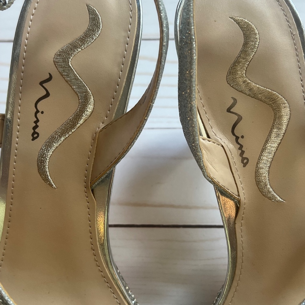 Nina “Nerice” Silver Crystal Mid Heel Sandals – Women’s size 9.5 - Picture 3 of 11